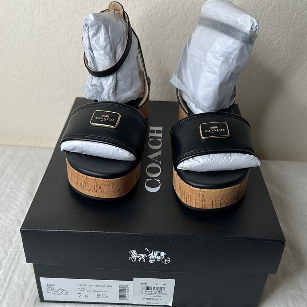 Coach Black Leather Platform Sandals